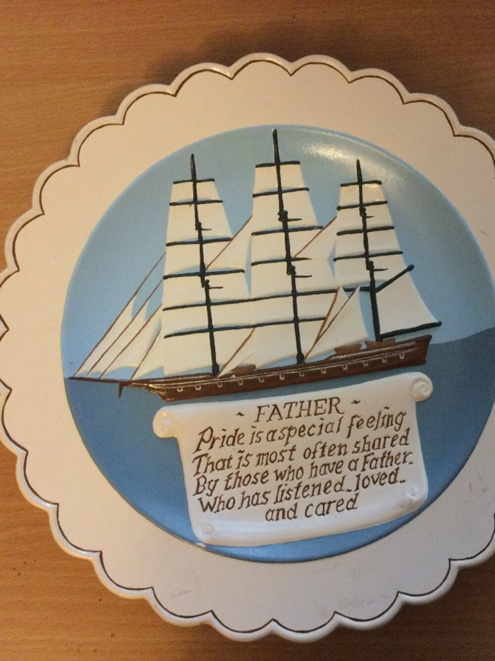 Vintage Father plate with boat & writing Care Inc display plate decorative 11"